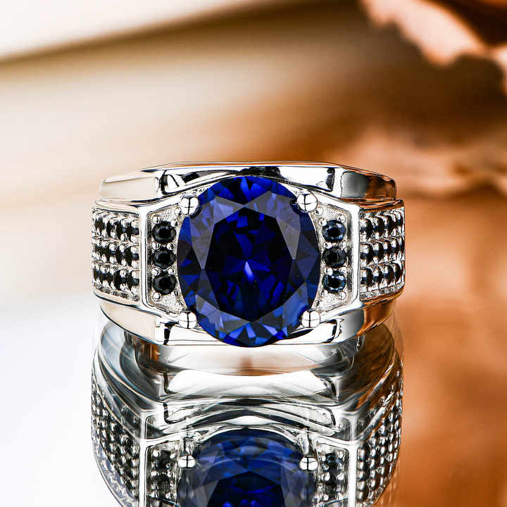 Sterling Silver Wedding Band with 7.2 Carat Blue