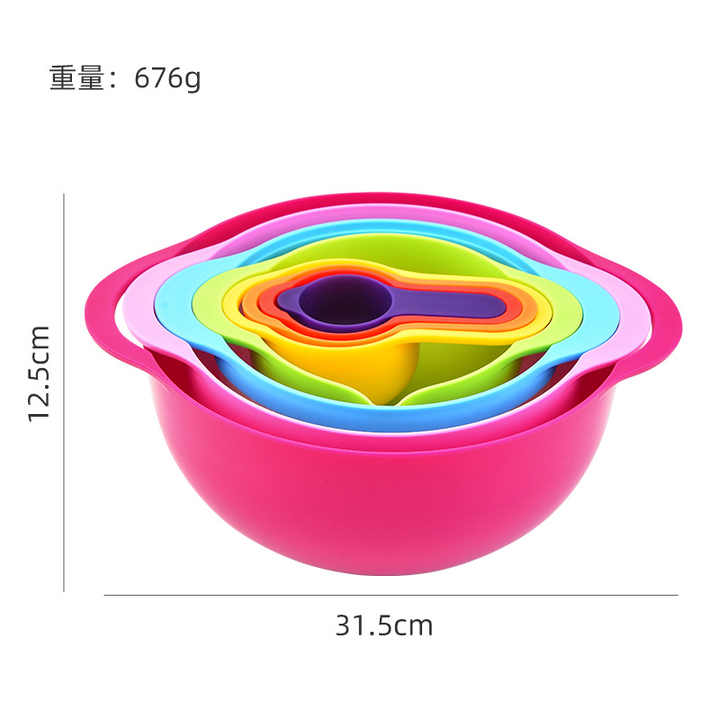 Set of 8 Multifunctional Salad Bowls for Mixing Food Prep Bowl with Strainer and Measuring Cup for Kitchen Accessories