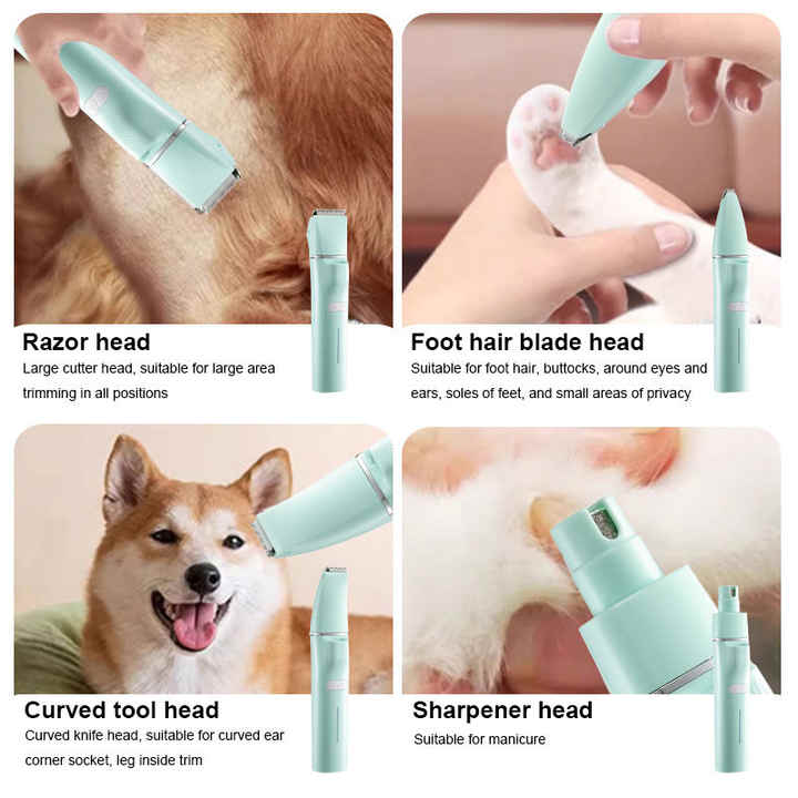 4 في 1 مجموعة قص وتزيين حيوانات أليفة جديدة . 4 in 1 New Low Noise Pet Clipper and Grooming Kit,