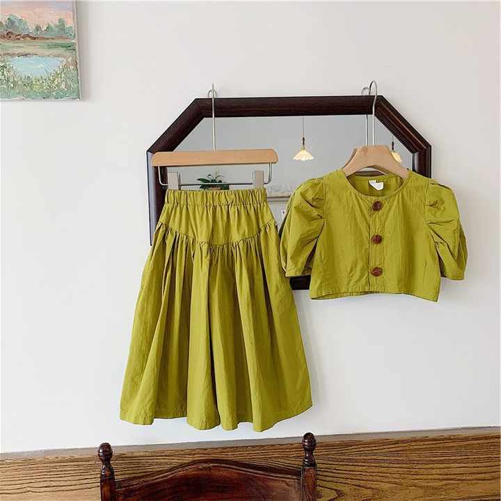 New baby clothes for summer and spring for 2022 high -waist -waist top upper clothes and pants with wide legs