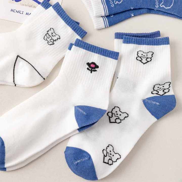 Tube Socks Cute Pattern Blue Socks New High Quality Student White Sports Socks for Women and Men