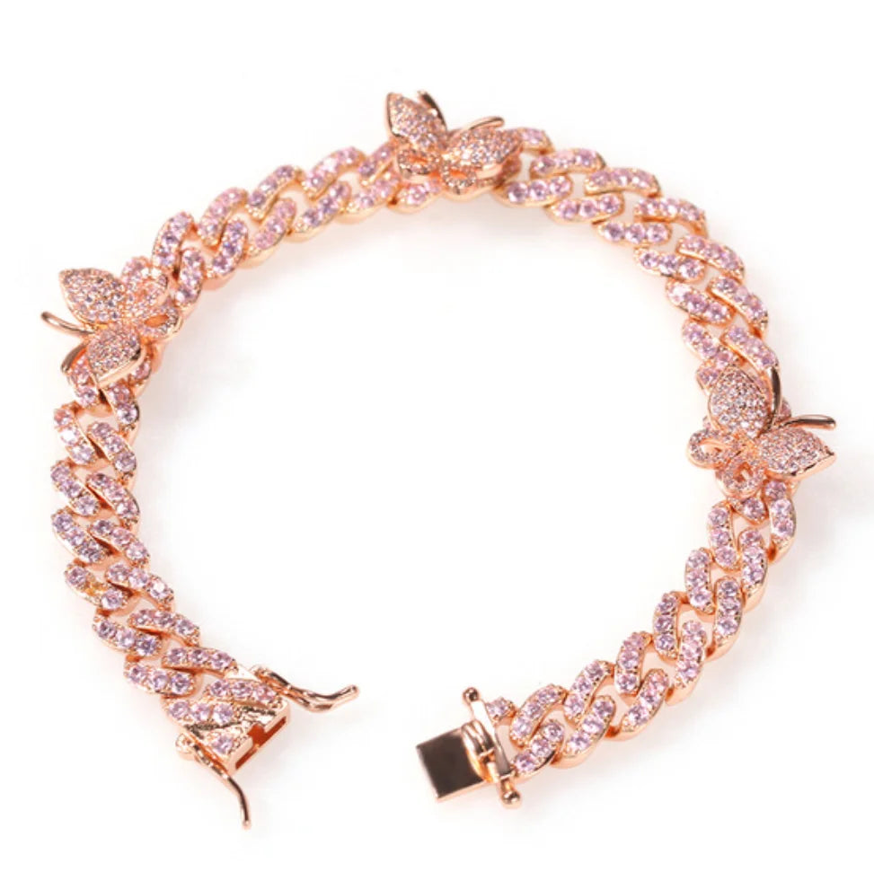 اكسسوارات أطفال سوار سلسلة كوبية مع قلادة فراشة خلخال مثلج للفتيات