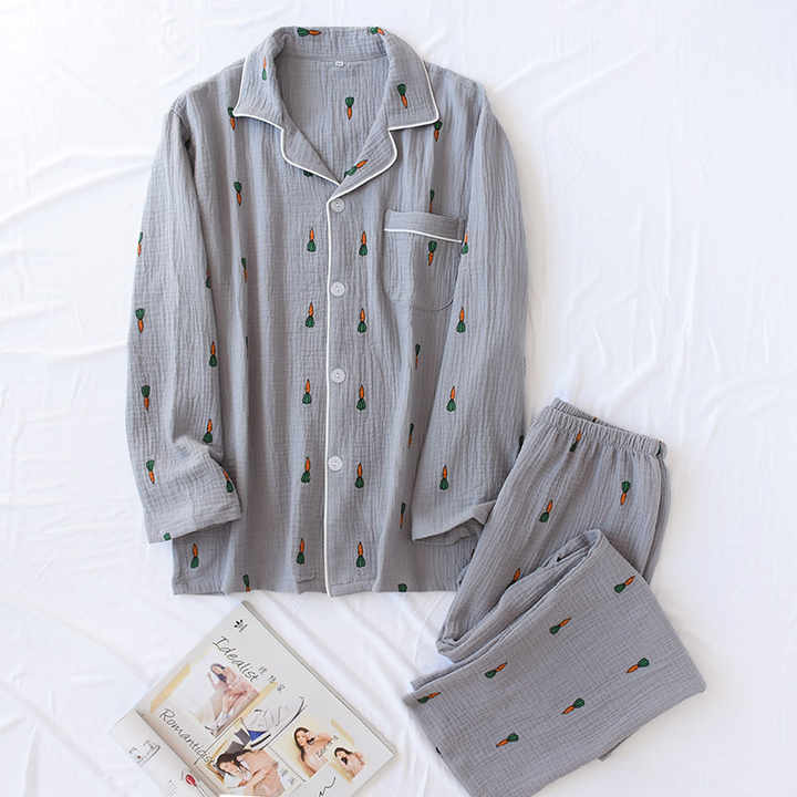 الفراولة لطيف المطبوعة أكمام طويلة الخامس الرقبة ثوب النوم النساء القطن بيجامة مجموعة للنساءCute Strawberry Printed Long Sleeve V Neck Nightgown Women Cotton Pajama Set for Women