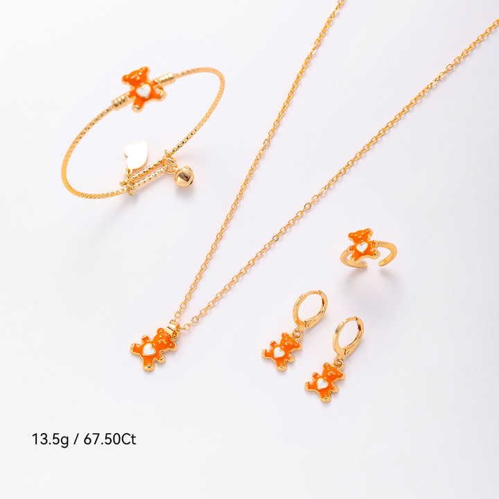 Kids Accessories Elegant Gold Plated Jewelry Set for Children Red Bear Jewelry
