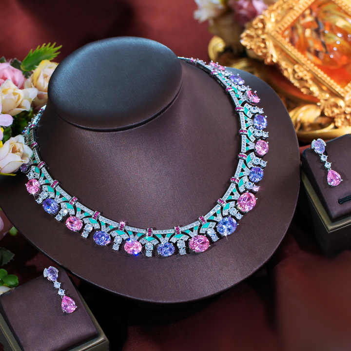Women Evening Prom Jewelry Gift- طقم مجوهرات أنيق من الزركونيا المكعبة