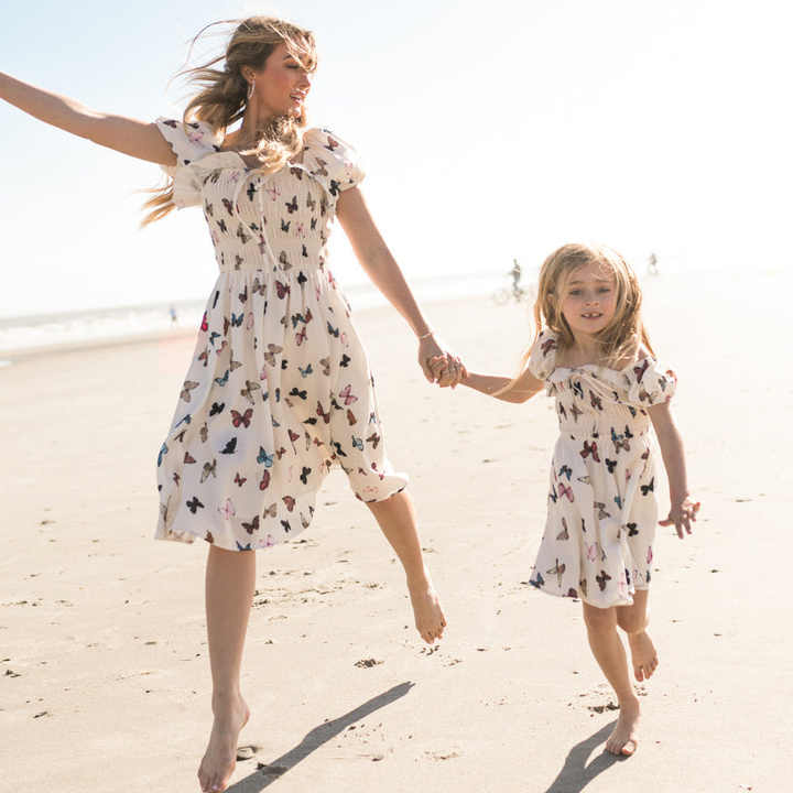 Family Matching Butterfly Print Maxi Dress Mommy and Me Summer Long Dress Family Matching Dress for Mommy and Me