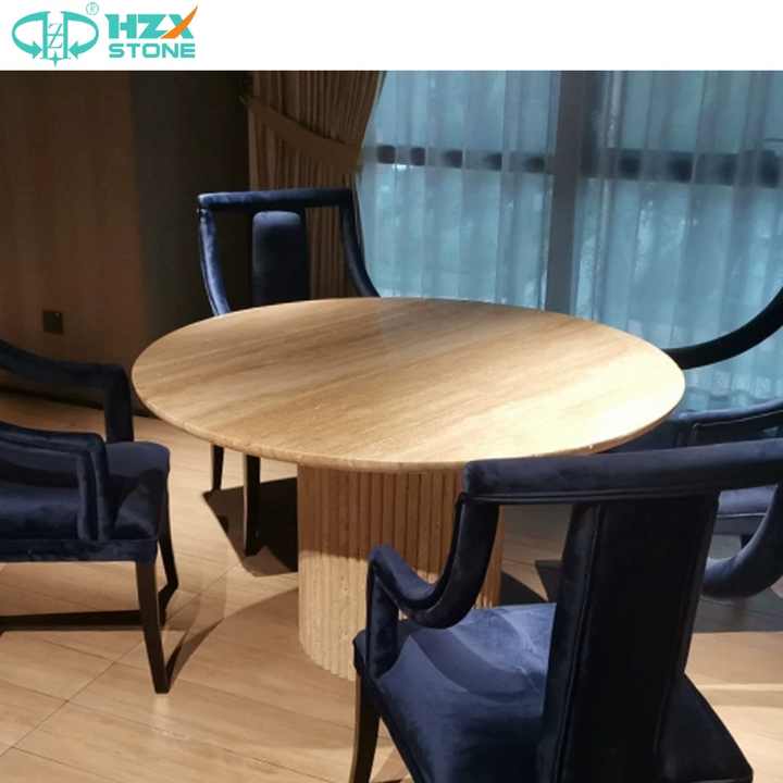 able Kitchen & Restaurant Furniture Home Use Marble Travertine Top Round Natural Stone Dining Table