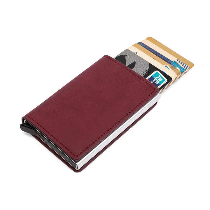 Pop Up PU Leather Metal Wallet RFID Blocking Automatic