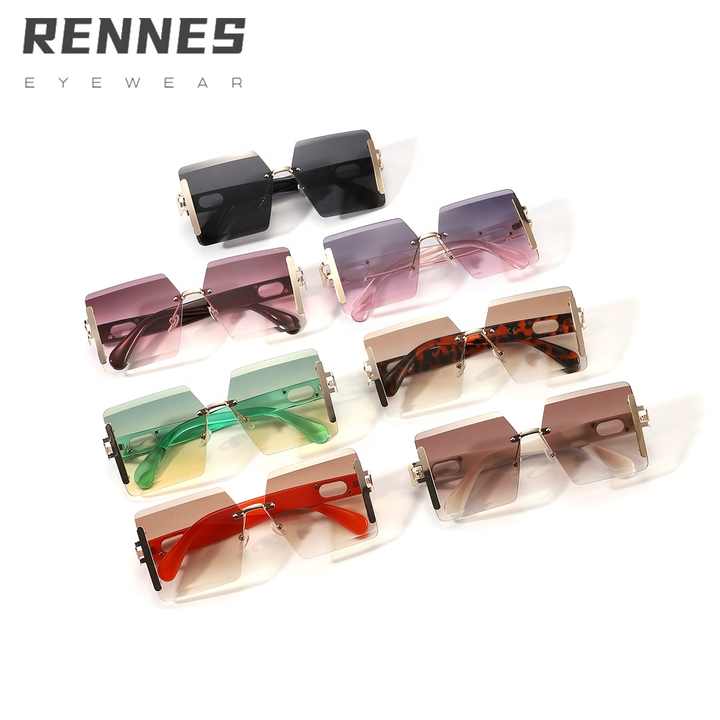 Sunglasses Fashion Black and Green Gradient Sunglasses Men's Glasses - نظارات شمسية نسائية فاخرة مربعة