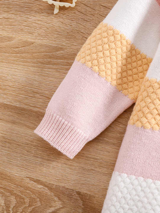 Casual Daily Outgoing in Spring ODM Supply for Children- Long Sleeve Patchwork Neck Knitted Dress