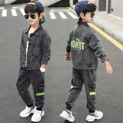 انخفاض سعر الجملة الصبي طويلة denmin الأسود جان دعوى للأطفال Low Price Wholesale Boy Long Denim Black Jean Suit For Kids