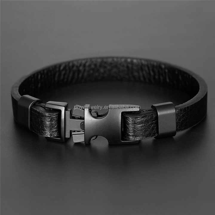 سوار POYA الرجالي المصنوع يدويًا من الجلد، . POYA Men's Handmade Leather Bracelet,