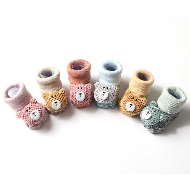 3D Cute Bear Soft Cotton Comfortable Terry Baby جوارب أطفال تيري مريحة من القطن الناعم بتصميم دب لطيف ثلاثي الأبعا- د