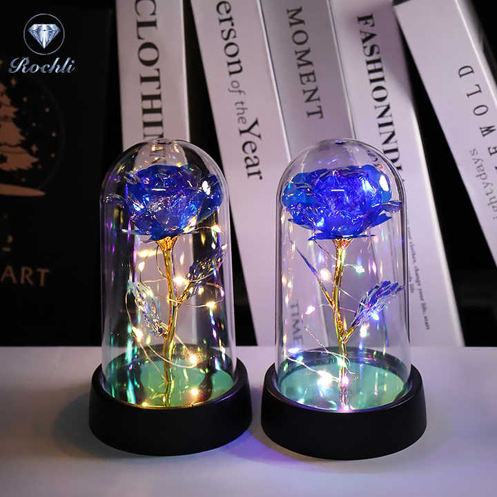 شريط إضاءة ذهبي وردي من الذهب عيار 24 مع . 24K Rose Gold String Lights with Acrylic Dome and Artificial Rose Design Christmas Decoration for Women