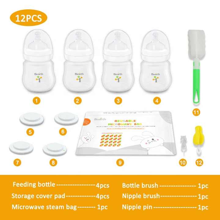 Bimirth Breast Milk Storage Bottle Set 6 oz Slow Flow Feeding Bottle Set for Newborns