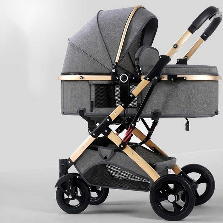 High-view baby stroller can sit and lie down, portable, foldable, two-way shock-absorbing baby stroller