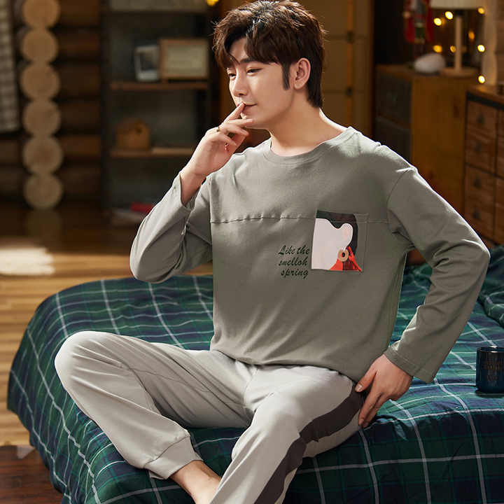 Men's stylish long-sleeved pajamas autumn clothes.
