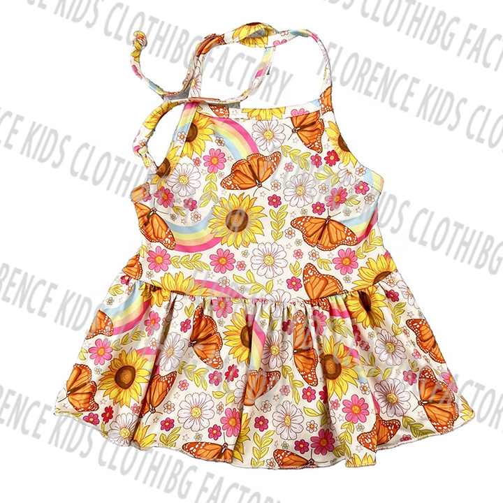 DH ODM Fashion Comfortable Sweet Floral Print Pattern Sleeveless Design Baby Girls Dress 4th Grade by Julie