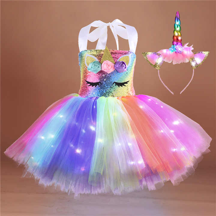 Girl's Halloween Party Evening Clothes 3-10 Years Toddler Dress with Cartoon for Girl Unicorn as Party Dress