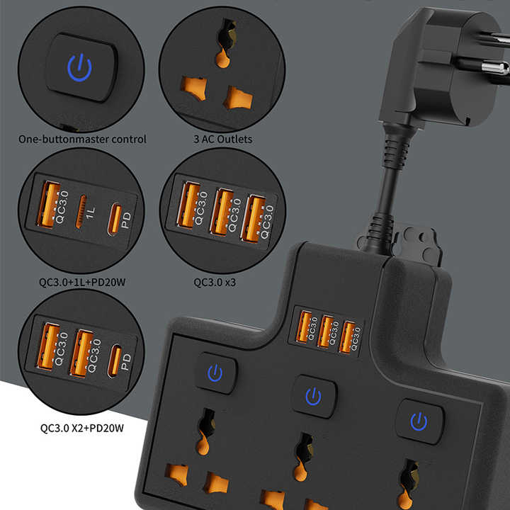 الأكثر مبيعًا لوحة طاقة عالمية ، واقي زيادة الشحن . Best Selling Universal Power Strip, Mobile Phone Fast