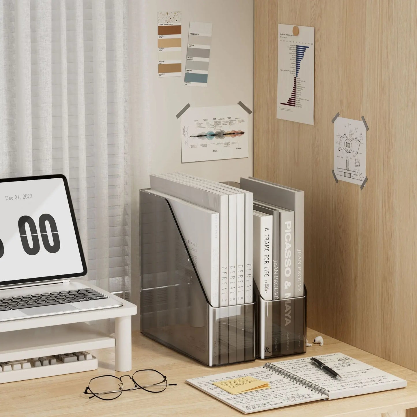 منظم مكتب بلاستيكي -Clear Plastic Desk Organizer with Handle Home Office School Work St