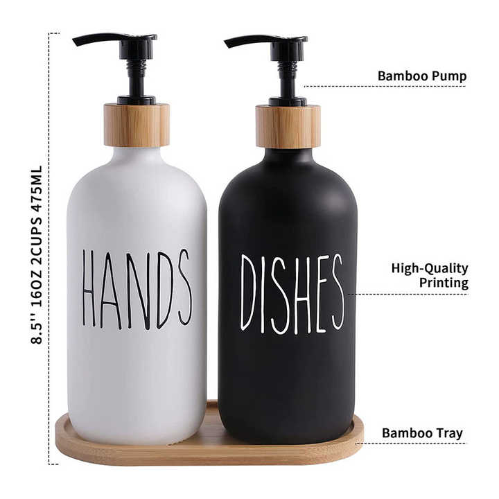 Set with glass hand tray and kitchen sink bottle
