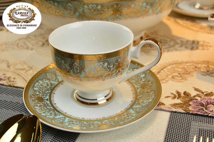Set Luxury Style Bone China Tea Cup Set- طقم شاي كاروسا عالي الجودة