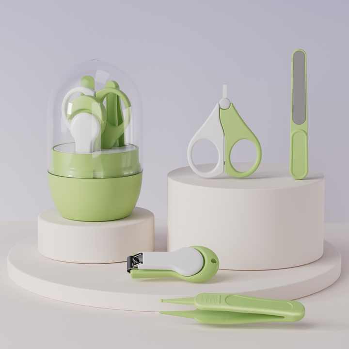 Children's nail scissors kit consisting of 4 anti-pinch tablets for young children and trimming nails