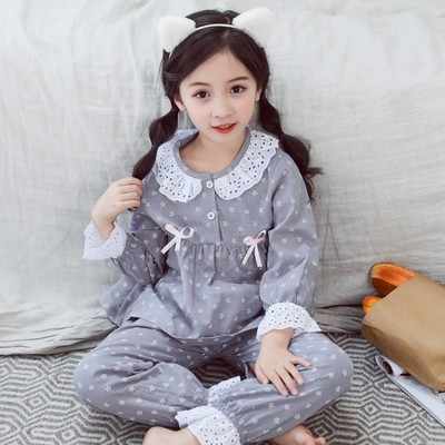 Custom Wholesale Cartoon Print Girls Cotton Pajamas Set