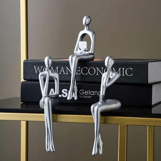 3 Piece Modern Decor Sitting Thinker Abstract Statue.