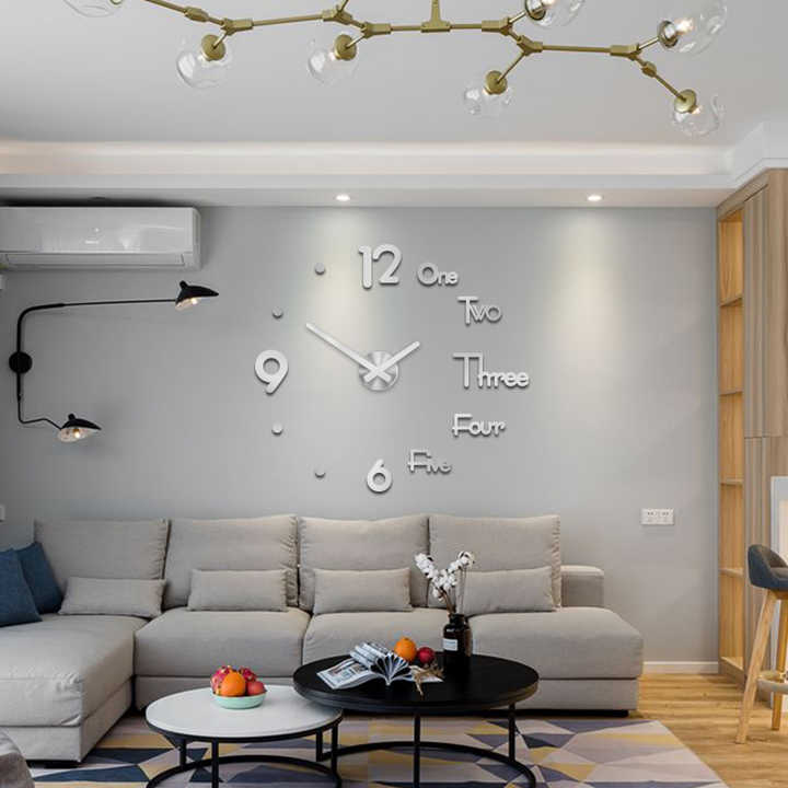 ساعة ديكورحائط كبيرة بدون إطار بتصميم عصري لتزيين المنزل