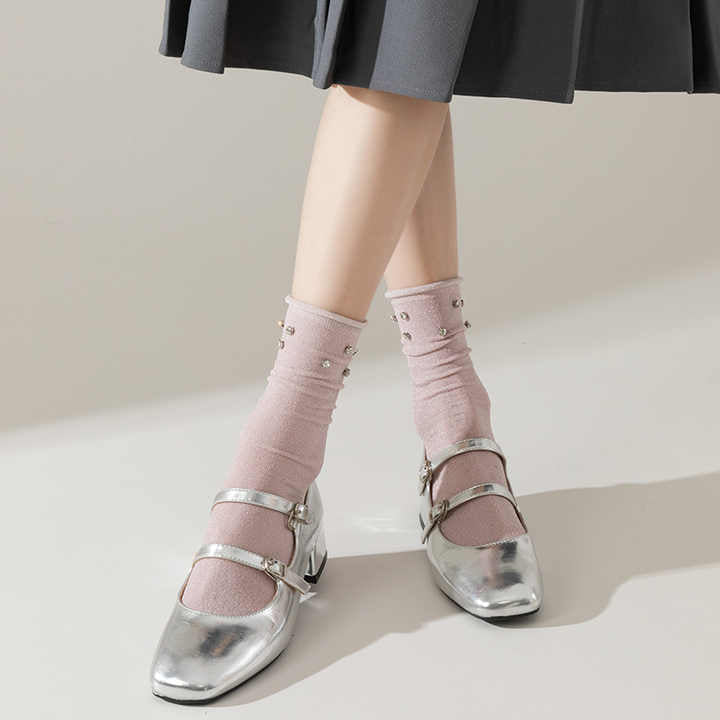 Color Fashion Socks With Pearls New Korean Diamond Socks
