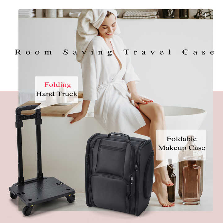 حقيبة مكياج بعجلات بتصميم جديد مفتوح من الجانب