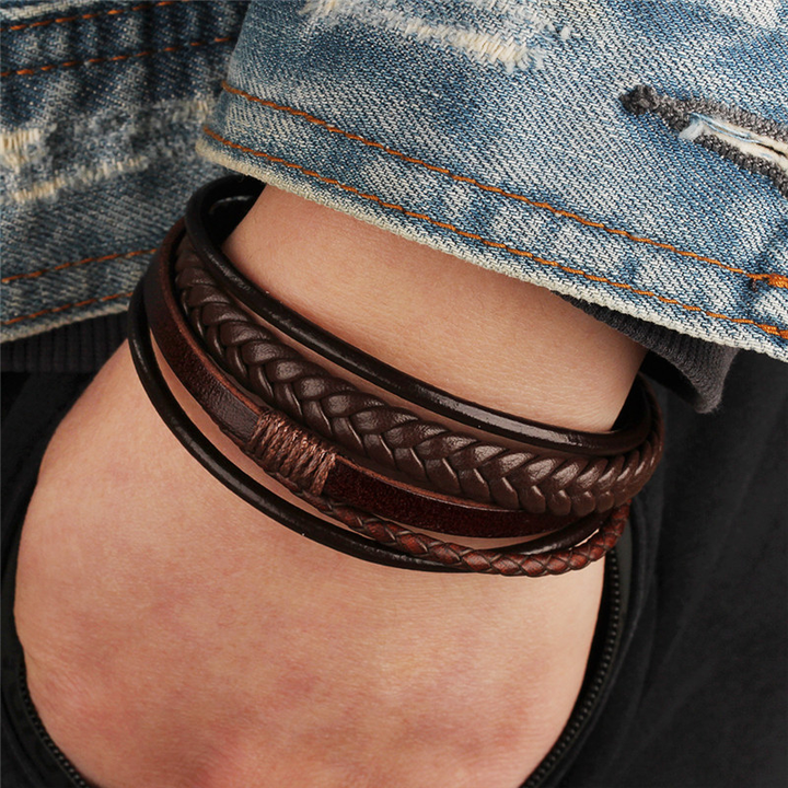 Fashion Leather Bracelets for Men, Braided Rope Bracelets.