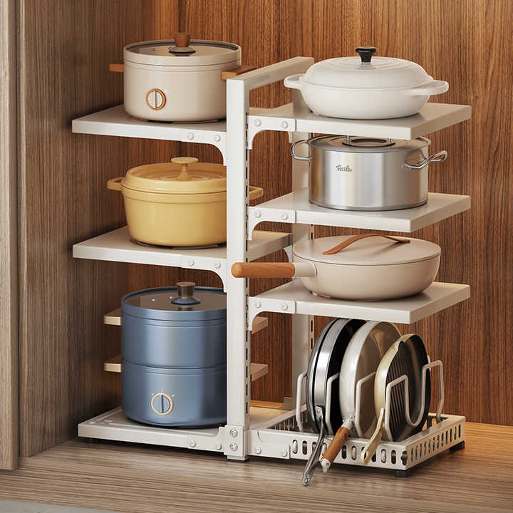 Multifunctional Metal Kitchen Storage Rack Home Organizer Cookware Stove Top Storage Shelves Cabinetرف تخزين معدني متعدد الوظائف للمطبخ منظم منزلي لأدوات الطهي موقد متعدد الطبقات خزانة أرفف تخزين علوي