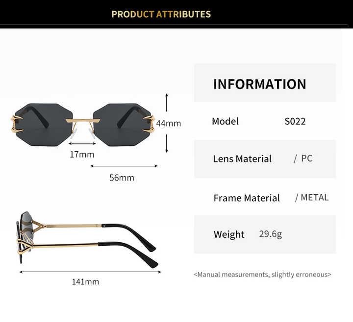 Classic Rimless Polygon Sunglasses - Eyeglasses Shades,