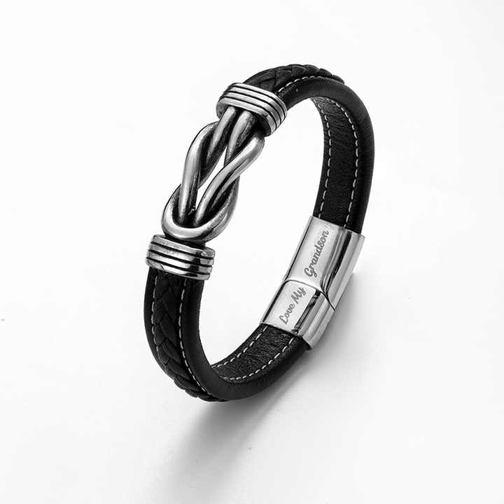 Men's Woven Leather Accessories Stainless Steel Bracelet.