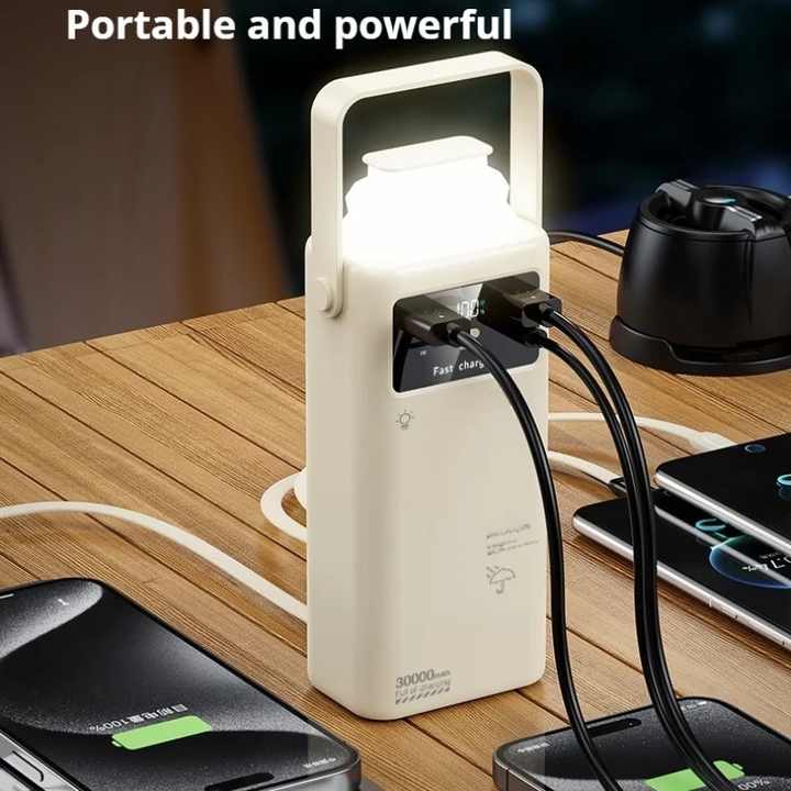 Power bank with cable and lamp