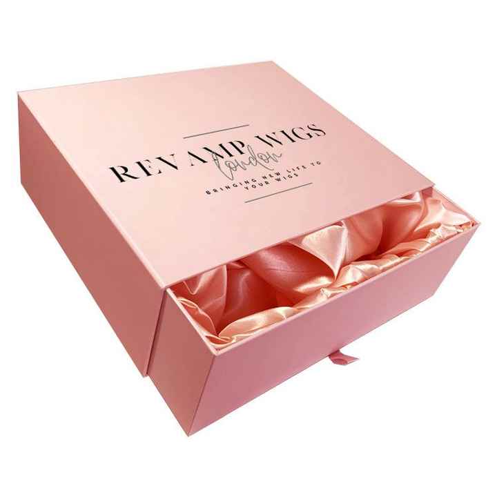 Wig Extension Sliding Box with Drawers Packaging Scarf Gift Box for Jewelry. Custom Logo Pink Cardboard Wig Extension Sliding