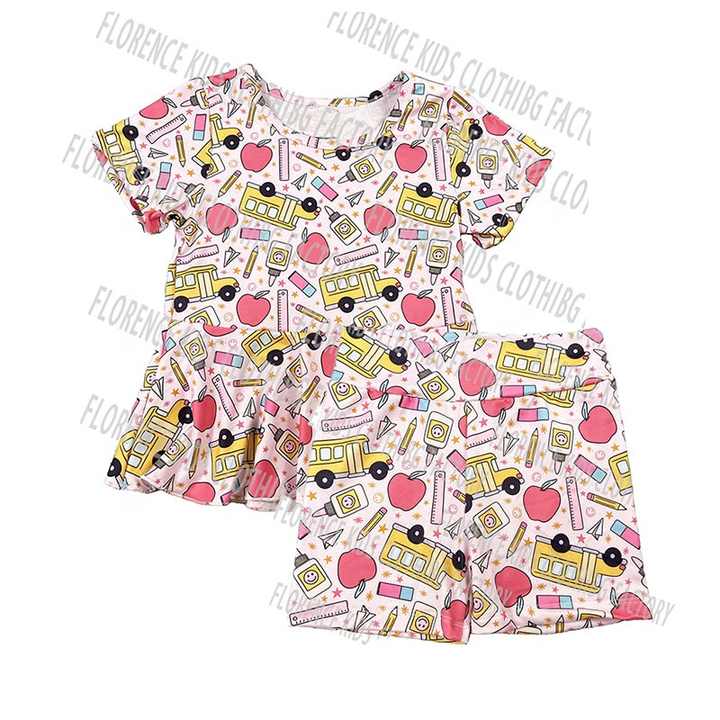 أطقم ملابس بناتي طفلة صيفي رسمية DH ODM Cute Bamboo Mushroom Print Summer