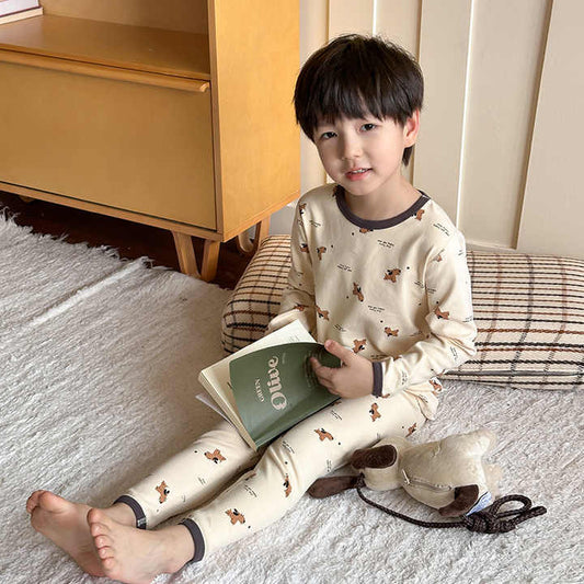Children's Pajamas Set Long Sleeve Korean Printed Cotton Sleepwear