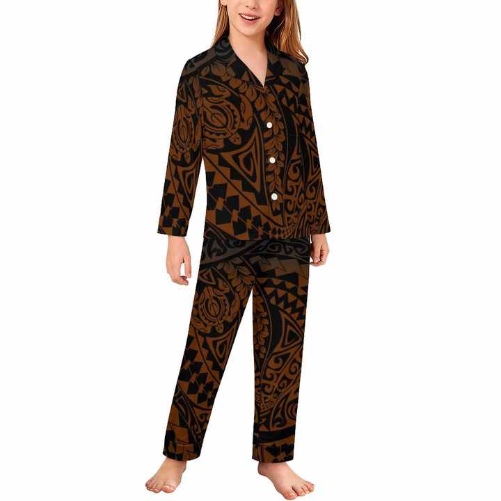 Custom Hibiscus Long-sleeve Puletasi-Kids' Pajama Set
