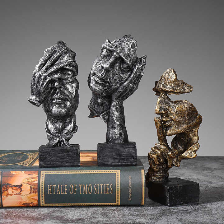 3pcs The Thinker Statue Polyresin Sculptures Hear No See