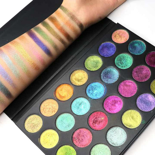 28 Color Makeup Kit Private Label Metallic Pigmented Pressed Shiny Sparkly Glitter Mutil Chrome Eyeshadow Palette