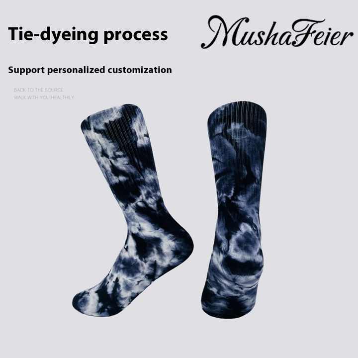 Black Sweat-Absorbent Breathable Features Cross-Border Supply for Spring Fashionable Black Dyed Cotton Breathable Sports Socks