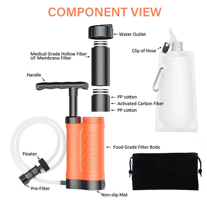 جهاز تنقية مياه التخييم، فلتر مياه للبقاء على قيد . Camping Water Purifier, Emergency Survival Water
