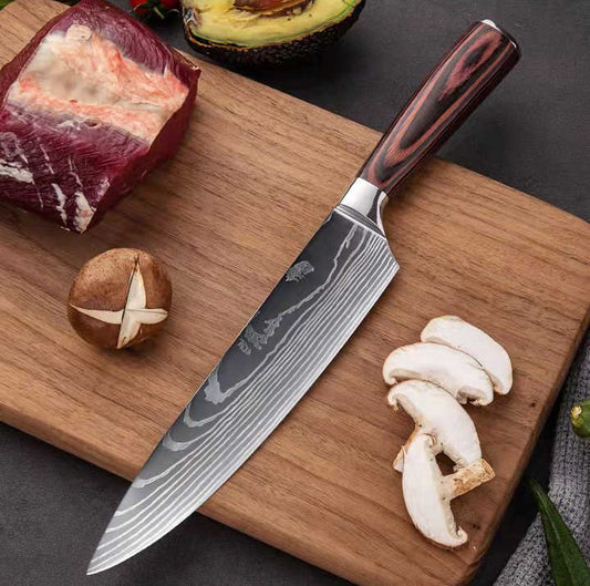 8 Inch 3Cr13 Stainless Steel Kitchen Knife Set, Laser Cut Santoku Slicing Knife