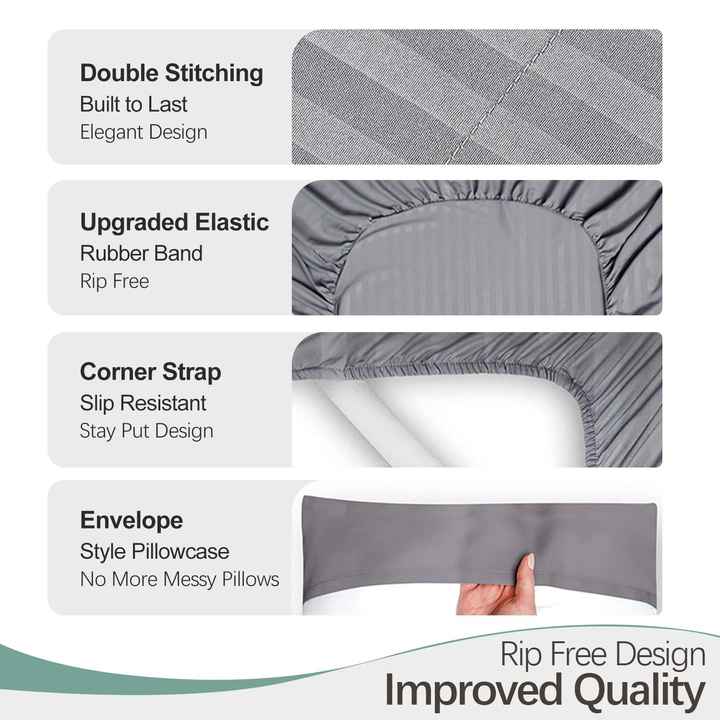 High Quality Hotel 6 Piece Soft Stripe Bed Sheet Set, Soft