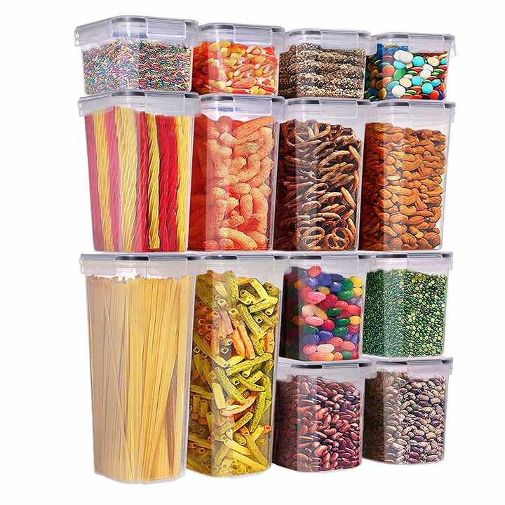 14pcs Plastic Household Kitchen Tools Organizer Multi-purpose Food Storage Container Lentils Pantry Storage