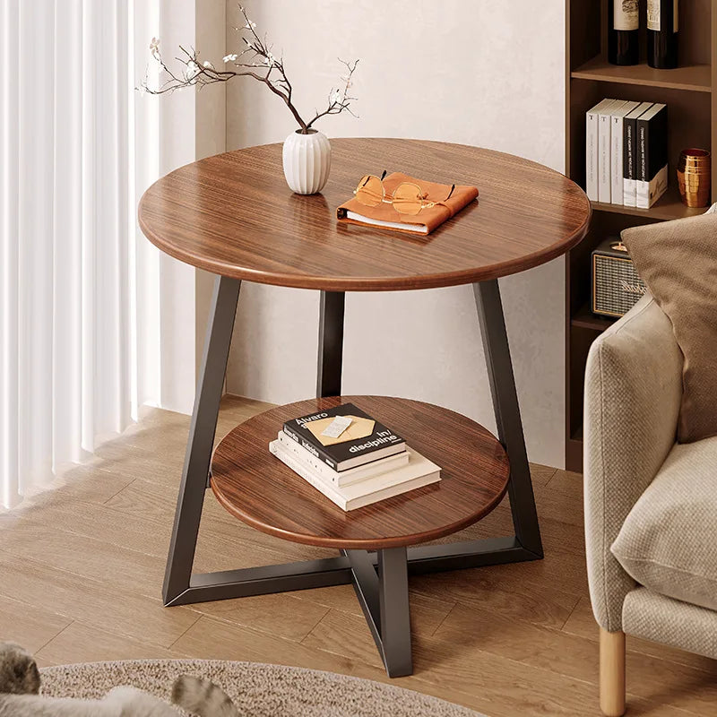 Modern Double Layer Round Bedside Coffee Table for Home